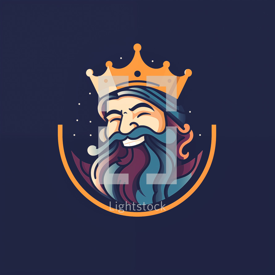 Logo of smiling biblical King David with crown. Old testament concept.