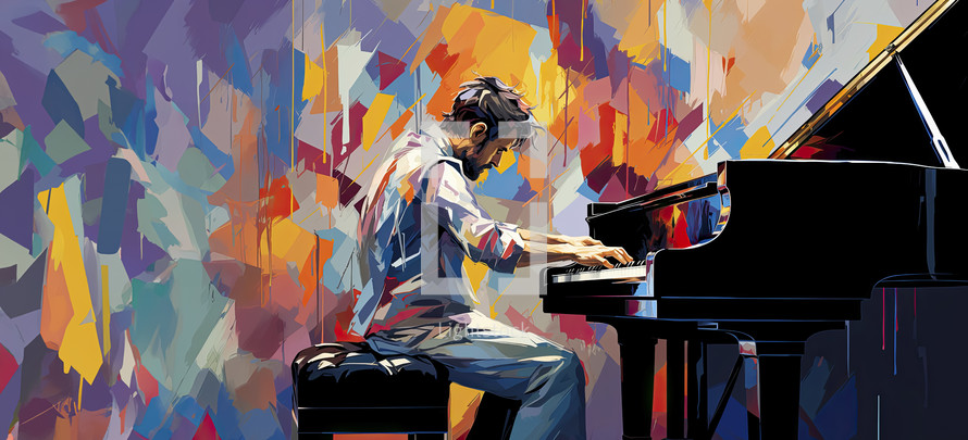 Illustration of man playing piano. Music concept.