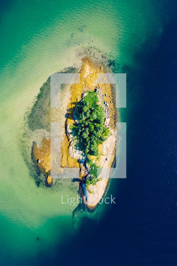 aerial view over a tropical island 