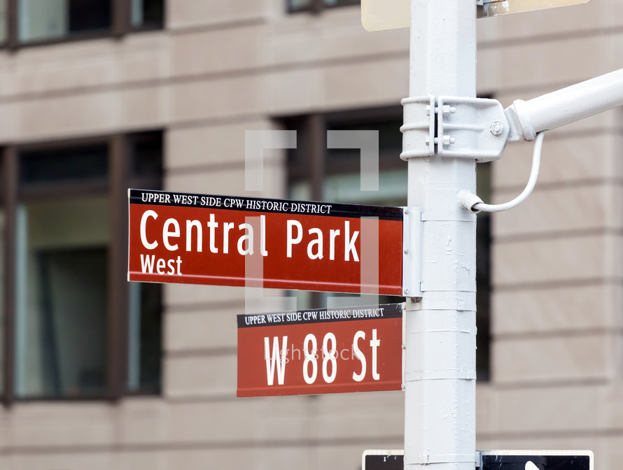 Central Park sign w 88 st in New York City.