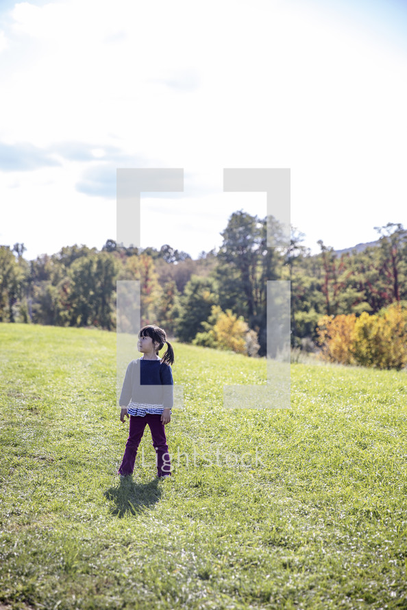 Little girl standing in a field