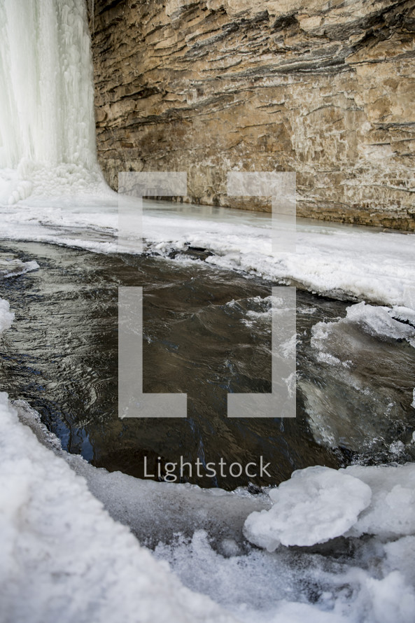 frozen waterfall and stream 