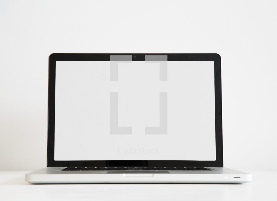 blank white screen on a laptop computer.