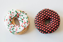 Christmas donuts on white background 