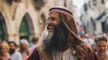 Middle Eastern man laughing in jerusalem, biblical times