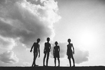Silhouettes of boy children in India. 