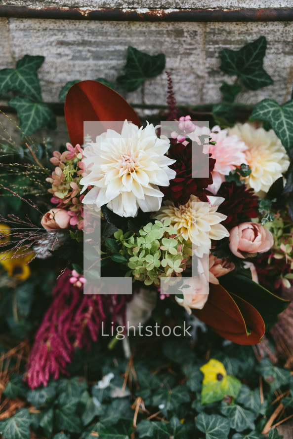 bouquet of flowers and ivy 