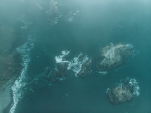 aerial view over islands and ocean 