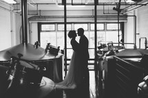 bride and groom in black and white 