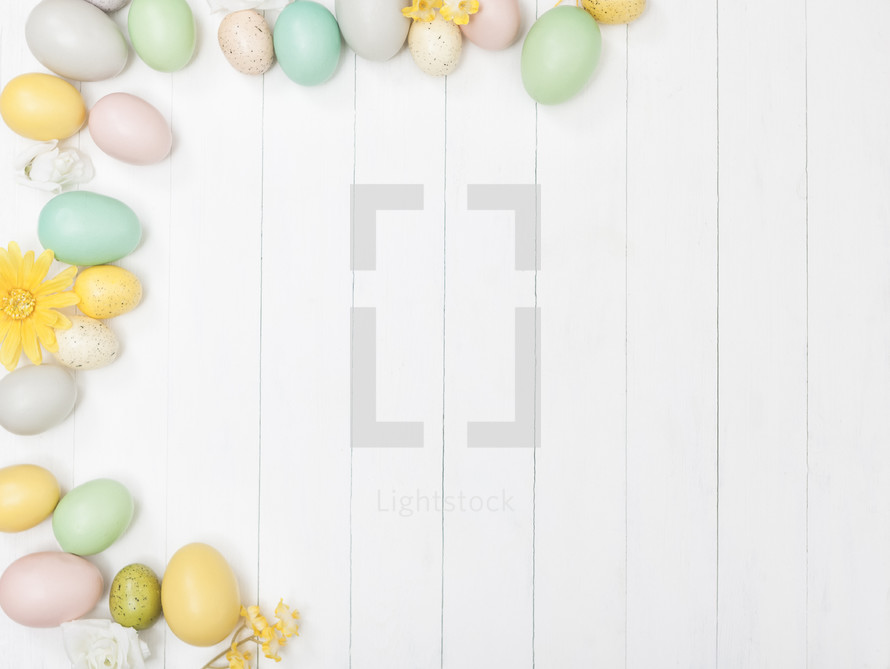 Easter egg border on a white background 