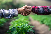 farmers shaking hands in a field 