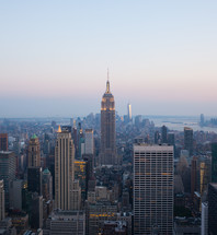 Aerial night view of Manhattan skyline, New York, USA
