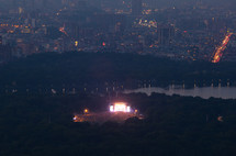 Aerial view of a concert in Central Park New York City, USA.