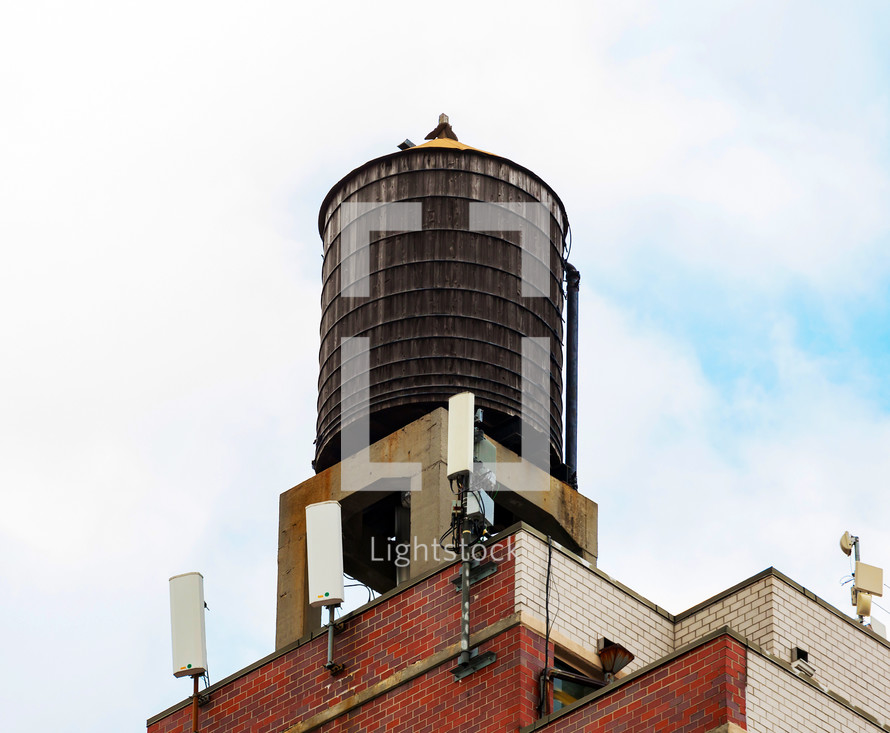 Typical water tank on a roof in New York City
