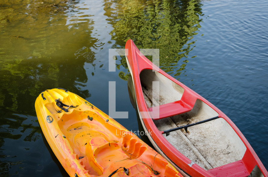 canoes on a lake 