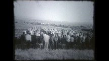 Menashe Heights, Israel, Circa 1940's. Film footage of people dancing Israeli folk dances in a kibbutz