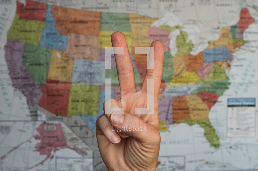 peace sign and map of the United States 