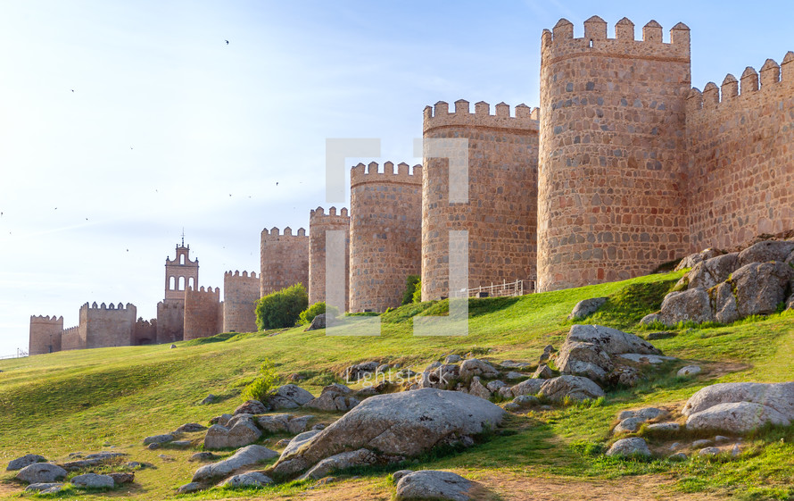 Walls of Avila, Castilla y Leon, Spain . Fortified building.