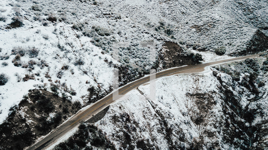 mountain road and snow 