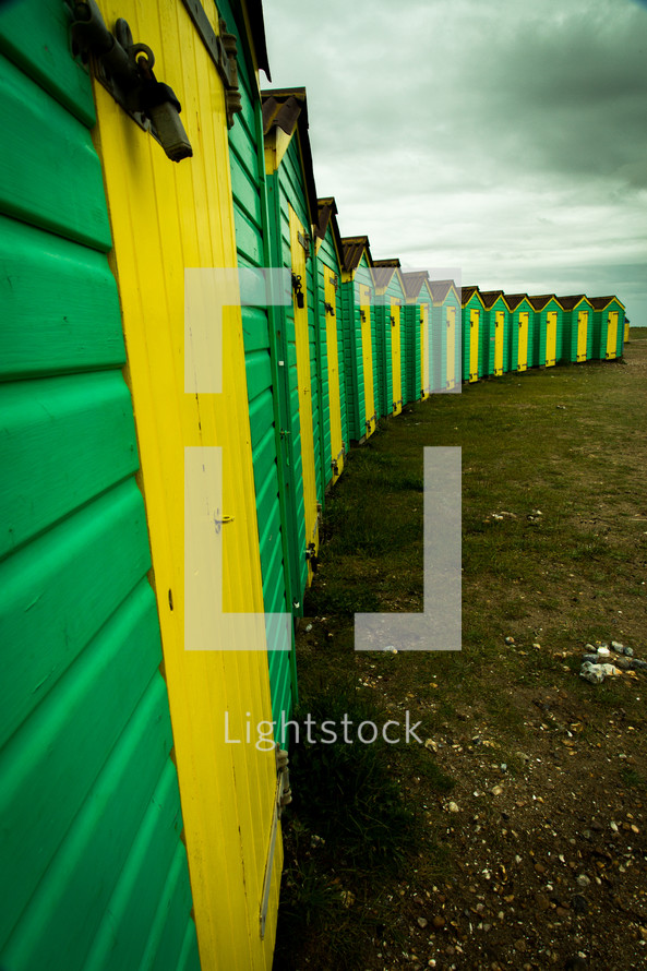 rows of outhouses 