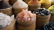 Spice Powder And Salt Mineral In A Market 