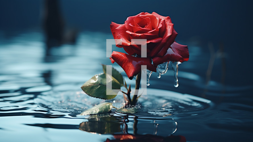 Red rose submerged in water. 