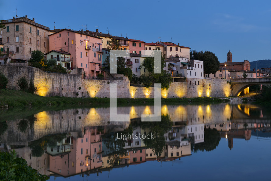 reflection in water, Italy at night 