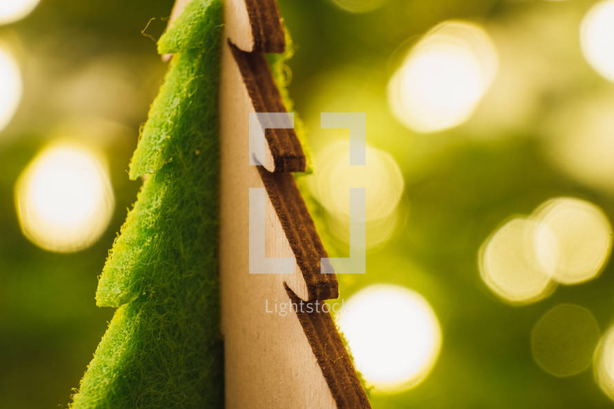 Christmas tree decor and bokeh lights 