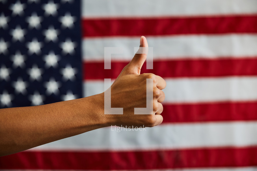 American flag and thumbs up 