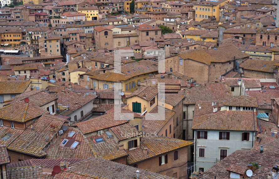 aerial view over tile roofs in Italy 