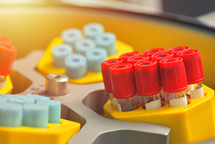 Tubes of blood samples for testing in a spin. Medical equipment