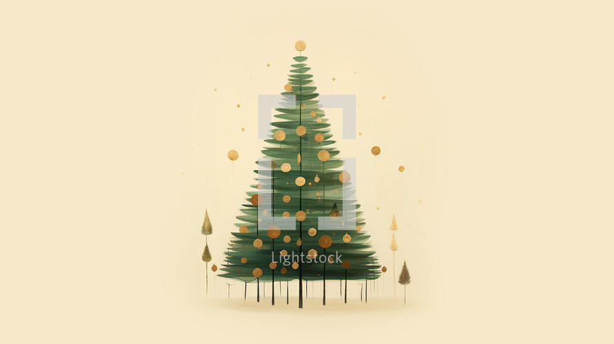 Green tree festive illustration. 