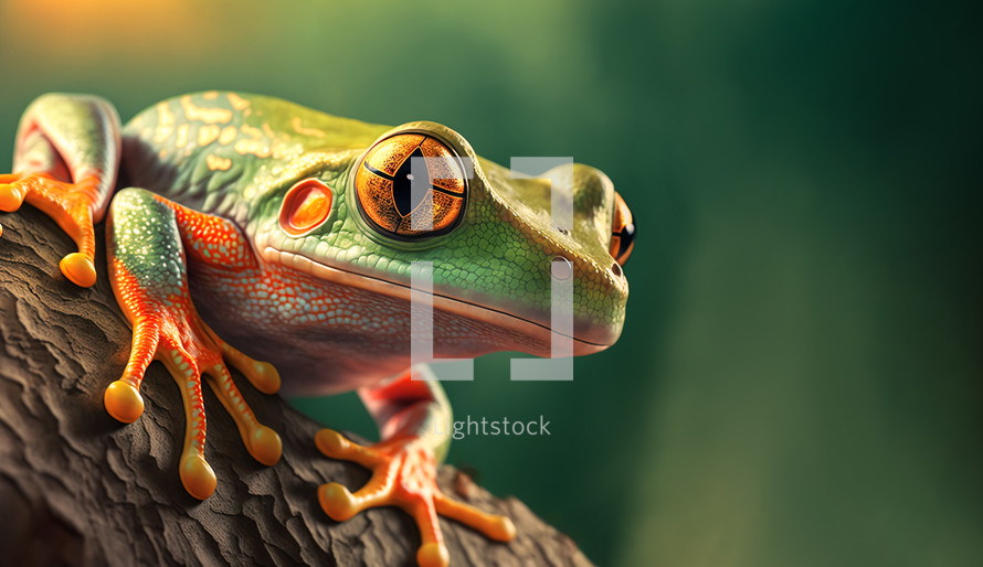 Abstract painting concept. Colorful close-up art of a javan tree frog. Animals. 