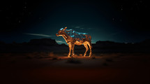 Golden calf idol at night in the desert. 