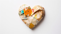 An origami heart made up of old paper. 