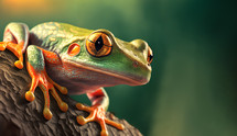 Abstract painting concept. Colorful close-up art of a javan tree frog. Animals. 