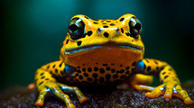 Close-up of a Golden Poison Dart Frog with white background. Wildlife animals.