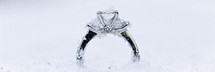 panorama of an engagement ring in the snow