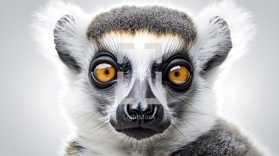 Close-up of a ring-tailed lemur with white background. Wildlife animals.