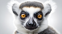 Close-up of a ring-tailed lemur with white background. Wildlife animals.