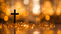 Cross on a gold bokeh background. 