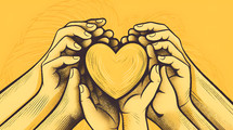 Colorful art style of hands holding a heart shape.