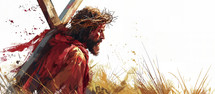 Poignant illustration of Jesus carrying the cross, symbolizing sacrifice and redemption.