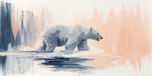 Impressionistic painting of a polar bear in motion, set against a soft, pastel-hued backdrop, reflecting the beauty and solitude of the Arctic wilderness.