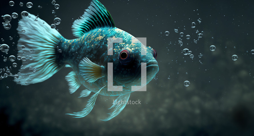 Colorful AI painting of a fish in the depths of the sea.