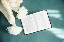 knit hat and open Bible 