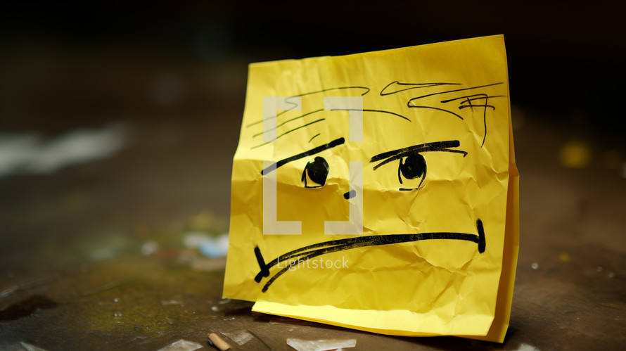 Sad face drawn on a yellow sticky note.