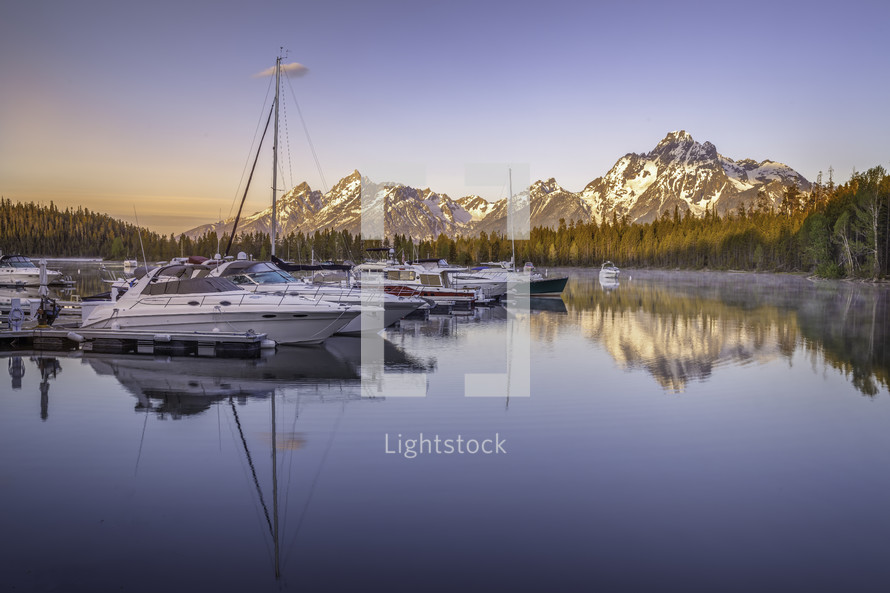 Peaceful morning at Coulter Bay located in Grand Teton National Park