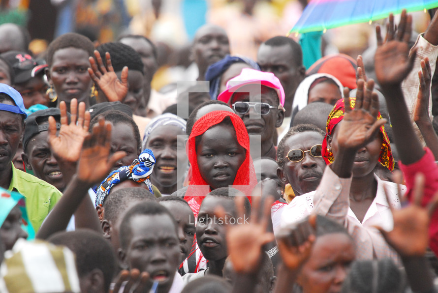 Crowd of people at an evangelistic crusade in Africa