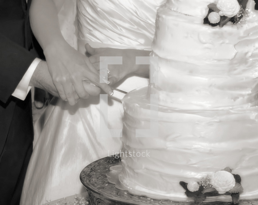 cutting a wedding cake 